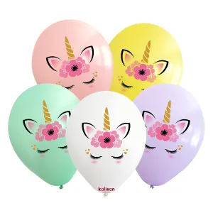 Kalisan 12" Colorful Unicorn printed balloons in 5 assorted different colors, Latex Balloon, 25 pieces