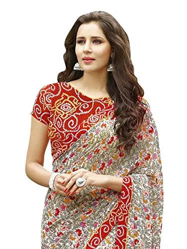Kanchnar Women's Multicolour Georgette Printed Casual Wear Saree with un-stitched Art Silk Blouse Fabric,Tradisional Sari for Mother,Gift to Wife