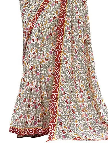 Kanchnar Women's Multicolour Georgette Printed Casual Wear Saree with un-stitched Art Silk Blouse Fabric,Tradisional Sari for Mother,Gift to Wife