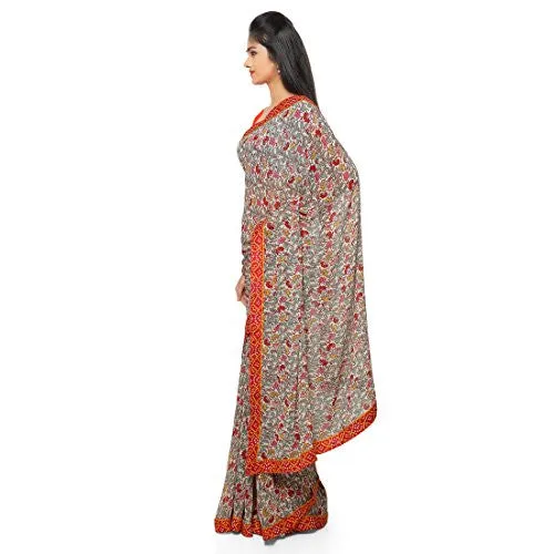 Kanchnar Women's Multicolour Georgette Printed Casual Wear Saree with un-stitched Art Silk Blouse Fabric,Tradisional Sari for Mother,Gift to Wife