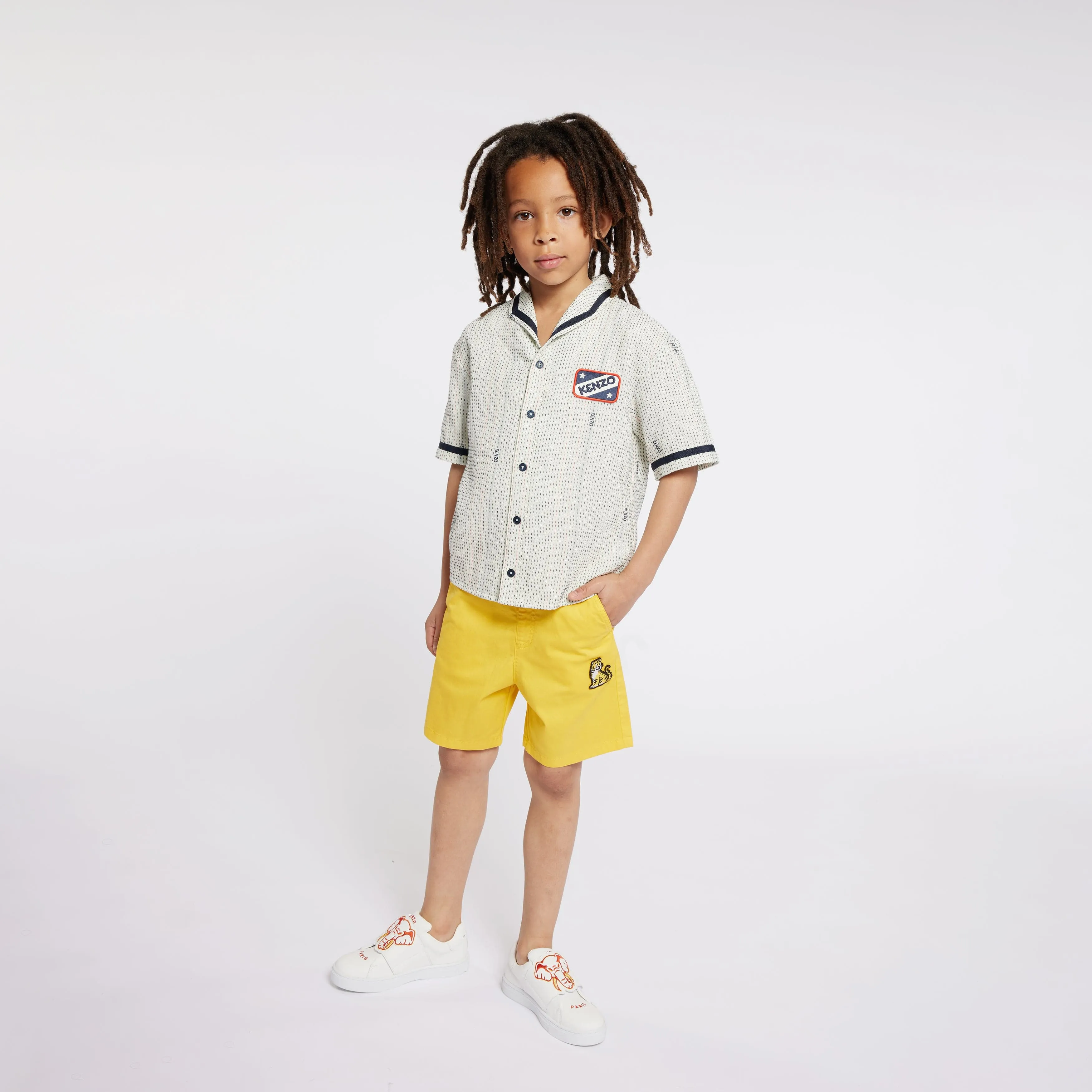 KENZO Boys Embroidered Shirt in Ivory