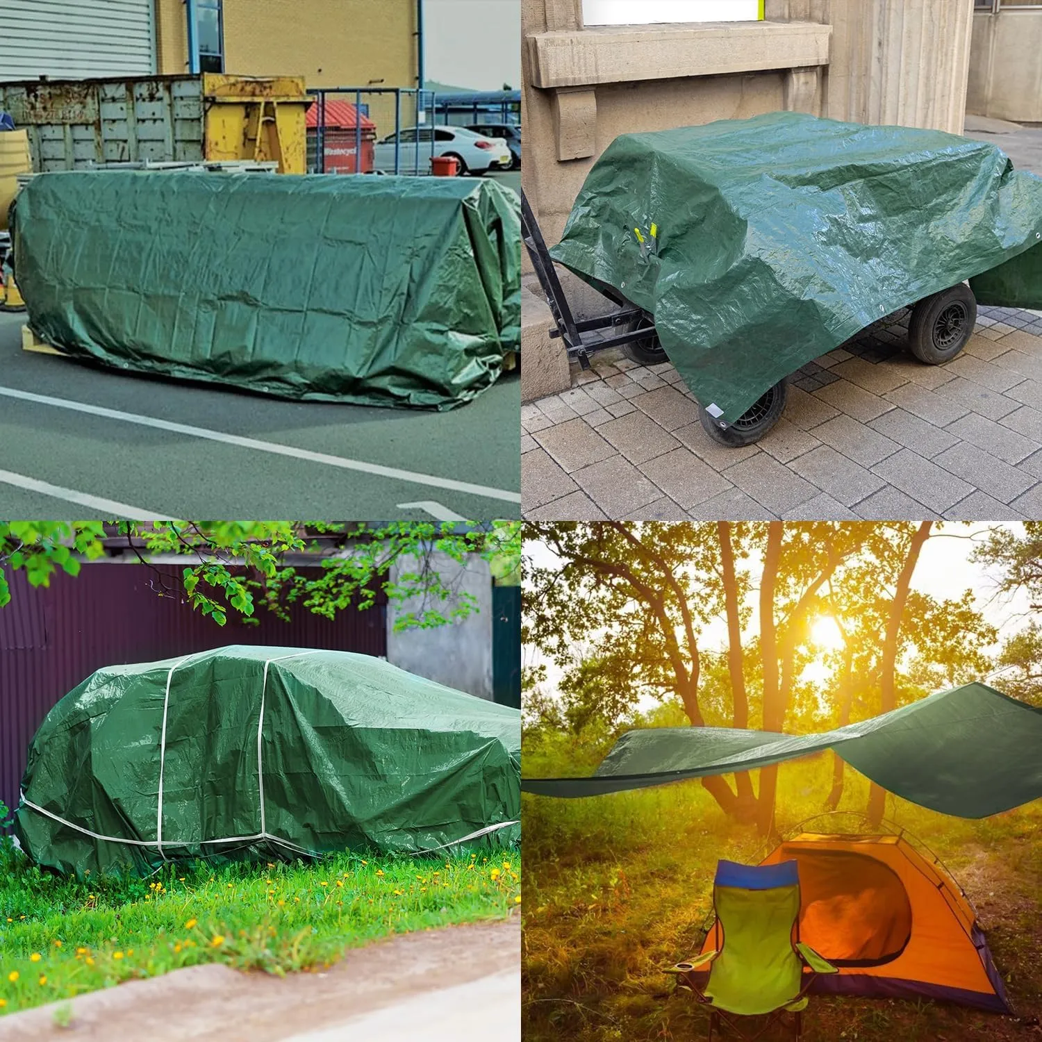 Keplin Heavy-Duty Waterproof Tarpaulin Cover Sheet - Mould-Resistant PE Material with Reinforced Edges & Metal Eyelets - Easy to Wash, Green - Perfect for Indoor & Outdoor Protection
