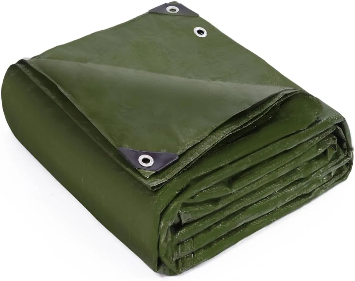 Keplin Heavy-Duty Waterproof Tarpaulin Cover Sheet - Mould-Resistant PE Material with Reinforced Edges & Metal Eyelets - Easy to Wash, Green - Perfect for Indoor & Outdoor Protection