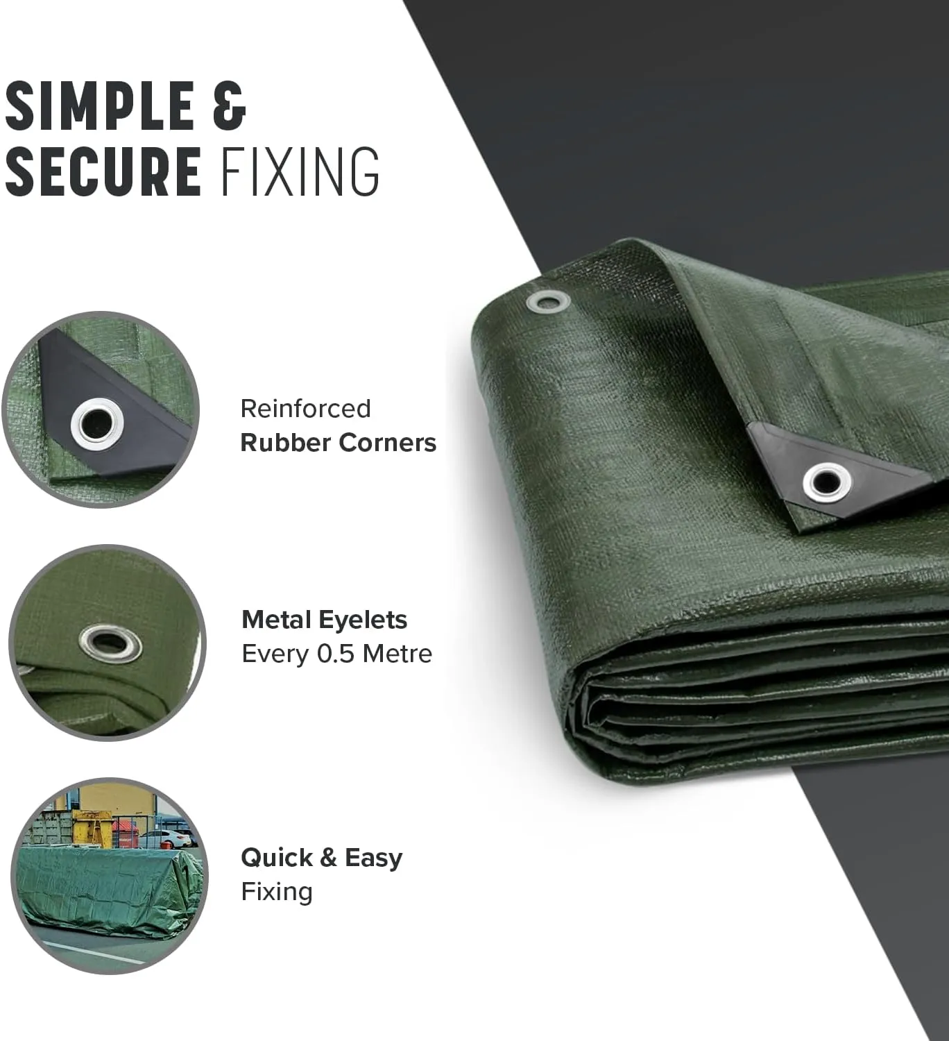Keplin Heavy-Duty Waterproof Tarpaulin Cover Sheet - Mould-Resistant PE Material with Reinforced Edges & Metal Eyelets - Easy to Wash, Green - Perfect for Indoor & Outdoor Protection