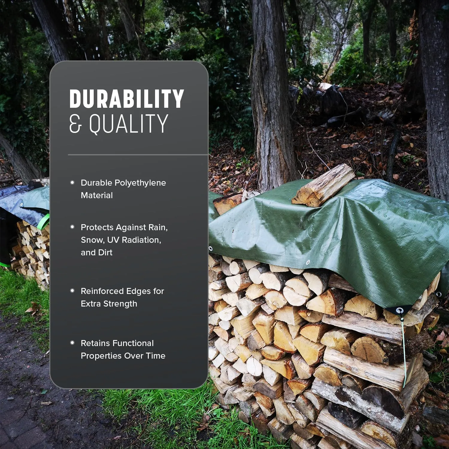 Keplin Heavy-Duty Waterproof Tarpaulin Cover Sheet - Mould-Resistant PE Material with Reinforced Edges & Metal Eyelets - Easy to Wash, Green - Perfect for Indoor & Outdoor Protection