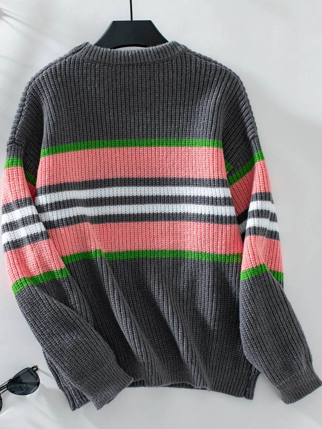 kesley Contrast Stripes Round Neck Long Sleeve Sweater