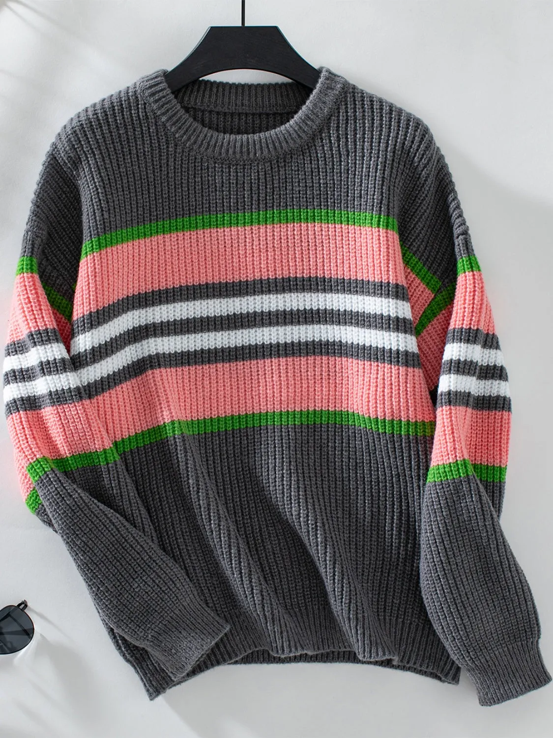 kesley Contrast Stripes Round Neck Long Sleeve Sweater