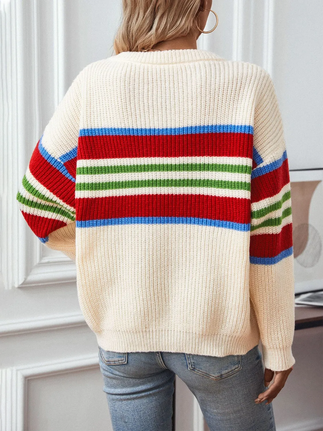 kesley Contrast Stripes Round Neck Long Sleeve Sweater