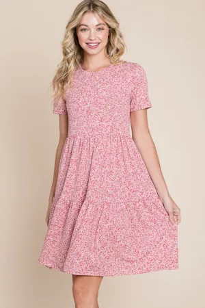 KESLEY Pink Printed Short Sleeve Mini Dress Casual Women's Clothing