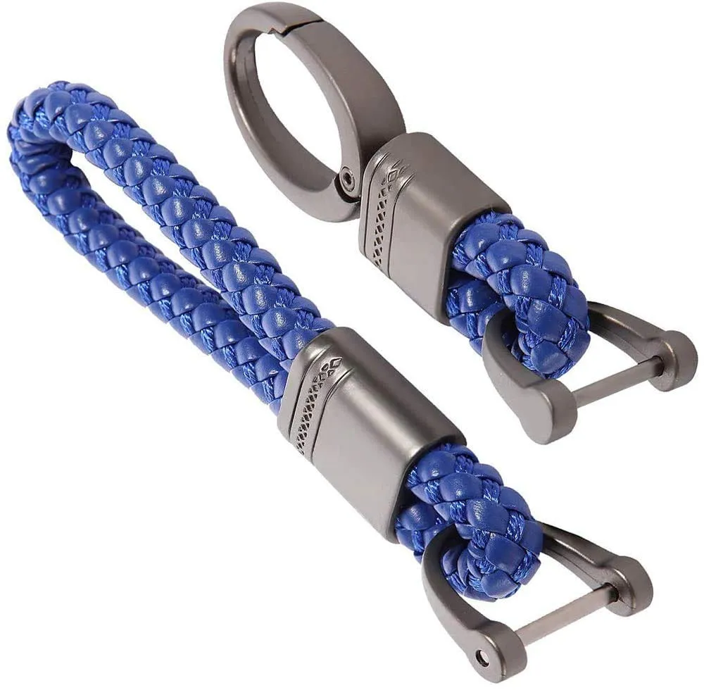 Keycare car leather keychain metal alloy buckle key holder keyring organiser 2 pack combo (Leather Thread   AlloyKH)