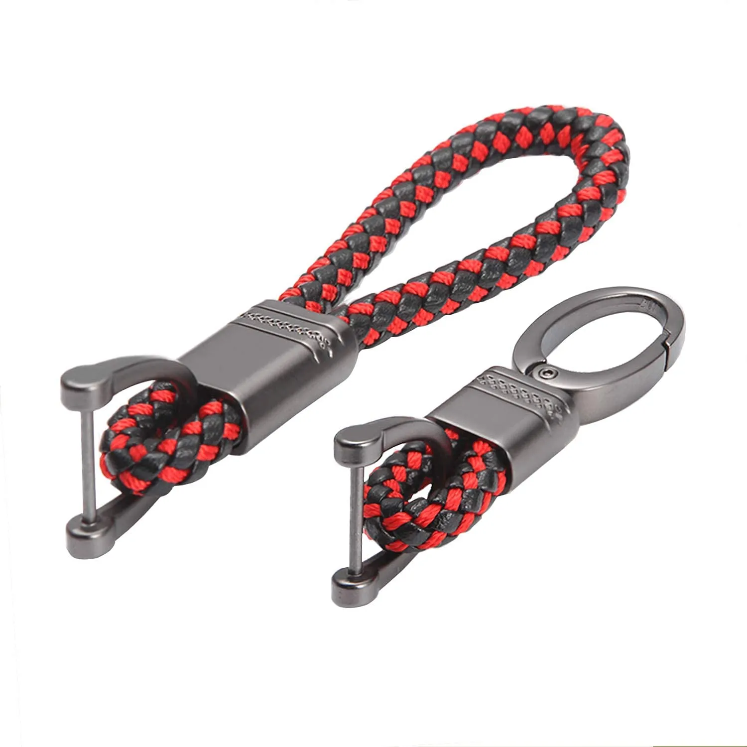 Keycare car leather keychain metal alloy buckle key holder keyring organiser 2 pack combo (Leather Thread   AlloyKH)