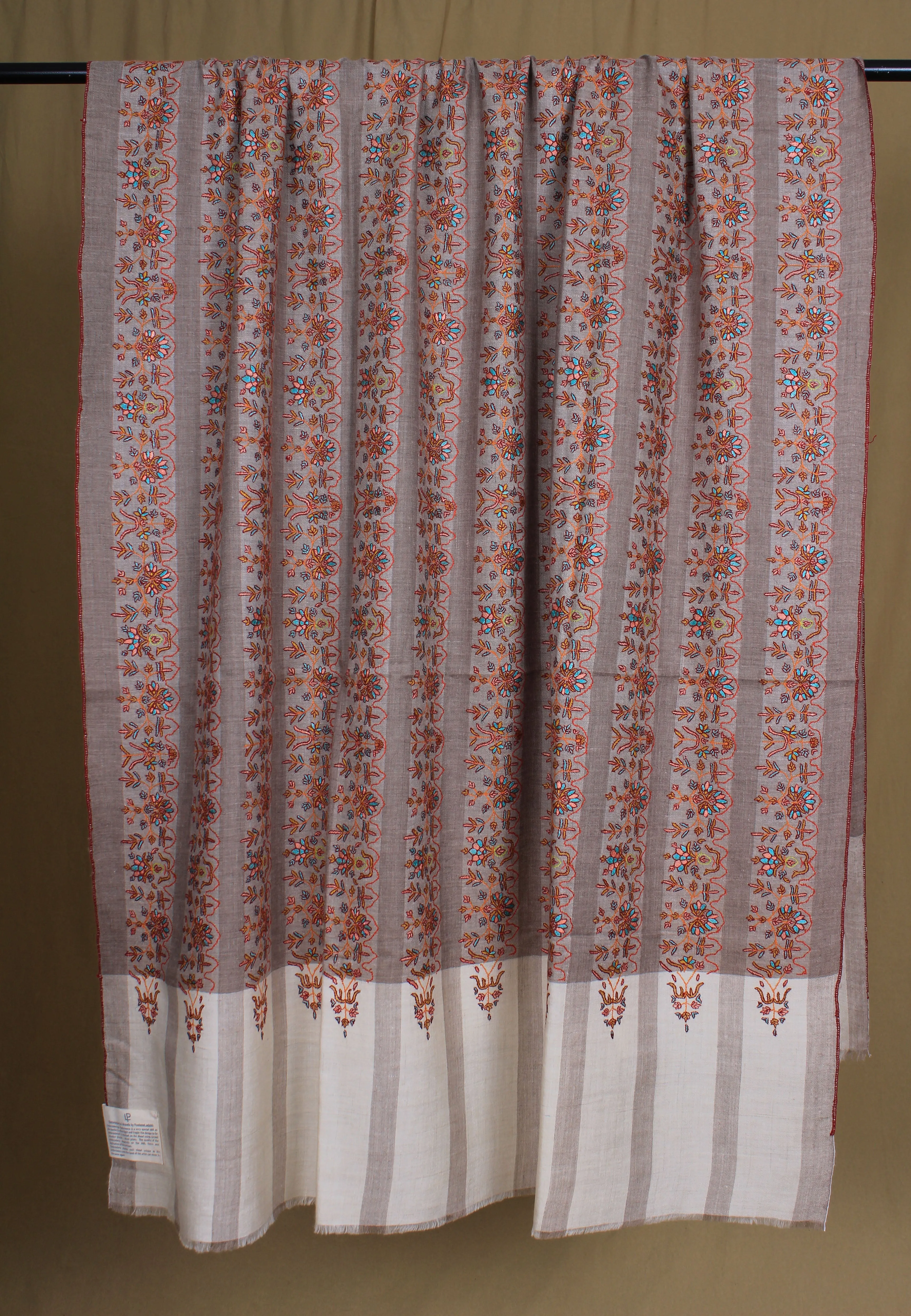 Khadim Wheat Beige Khatras Sozni Embroidered Pashmina Shawl