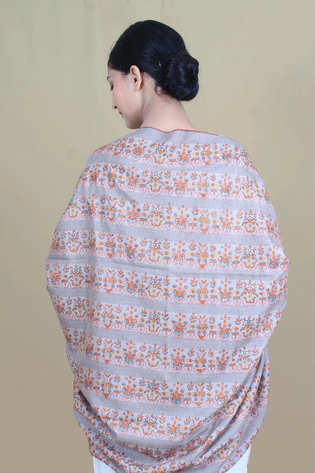 Khadim Wheat Beige Khatras Sozni Embroidered Pashmina Shawl