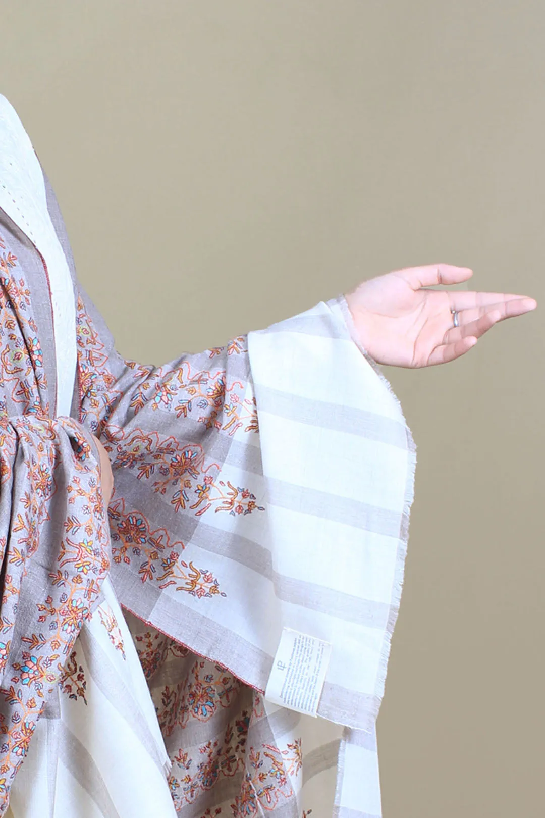 Khadim Wheat Beige Khatras Sozni Embroidered Pashmina Shawl