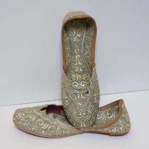 Khaki Grey Double Cushion Zari Work Handcrafted Jutti