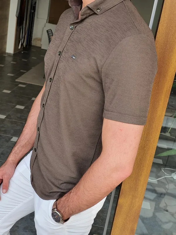 Khaki Slim Fit Short Sleeve Shirt for Men by GentWith.com