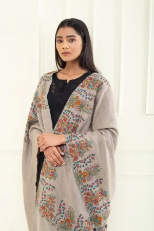 Khawar Vintage Light Grey Dourdar Pashmina Shawl