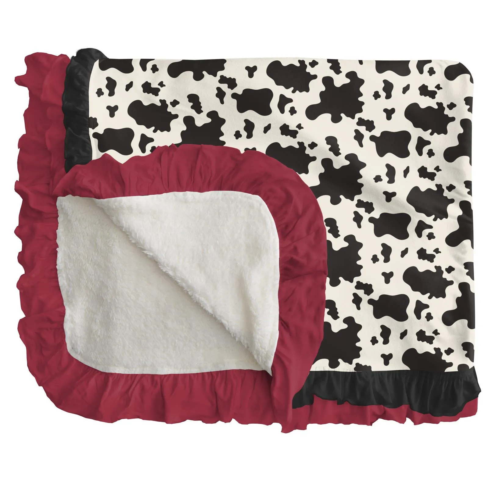 KicKee Pants Cow Print Sherpa-Lined Double Ruffle Toddler Blanket