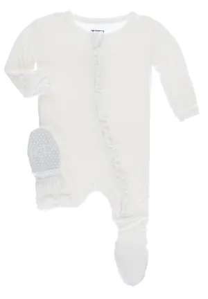 KicKee Pants Solid Natural Classic Ruffle Footie with Zipper