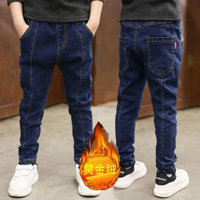 Kids Boys jeans plus velvet thickening children's warm casual denim Jeans - BJN0107