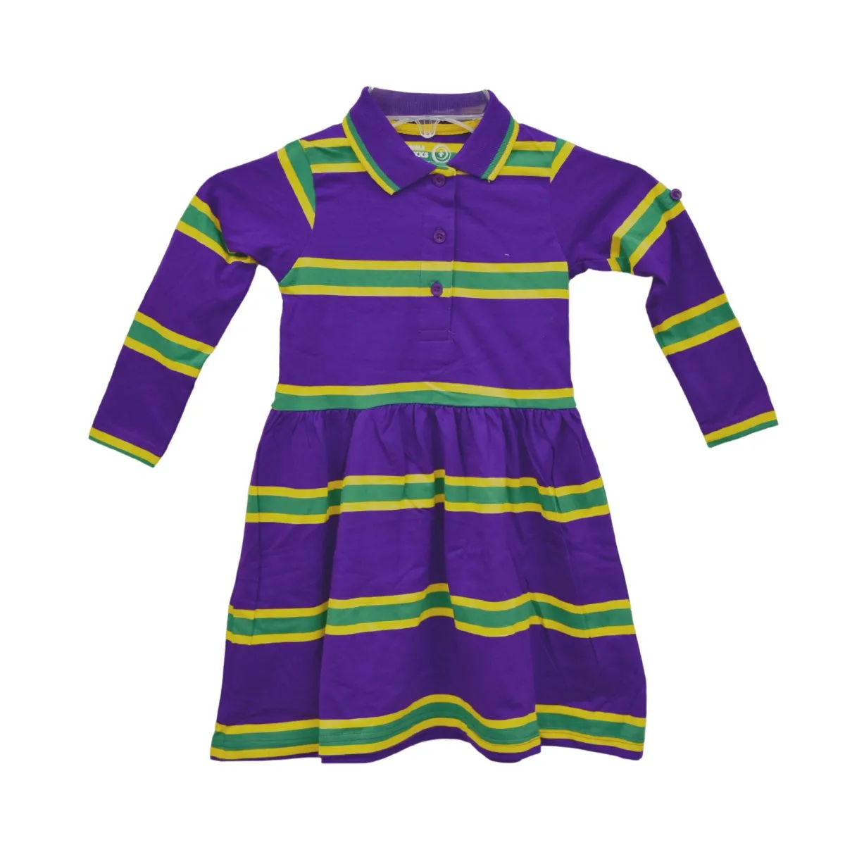 Kids Mardi Gras Girls Purple Dress with Yellow & Green Stripes