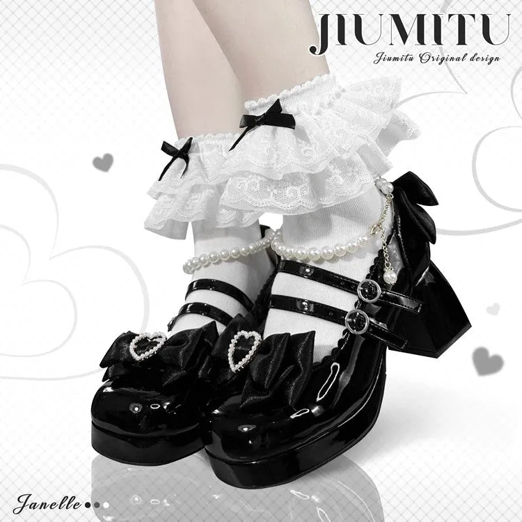 Kiss Me Bunny Janelle Heart Bow Pearl Mary Jane EGL High Heels Shoes