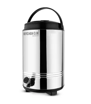 KITCHEN CLUE 100% Food Grade Stainless Steel Water Dispenser for Office Home Kitchen - 10 Liters, Silver - Double Walled Steel PUF Insulated Body - Hot and Cold Upto 4-5 Hours - Highly Durable