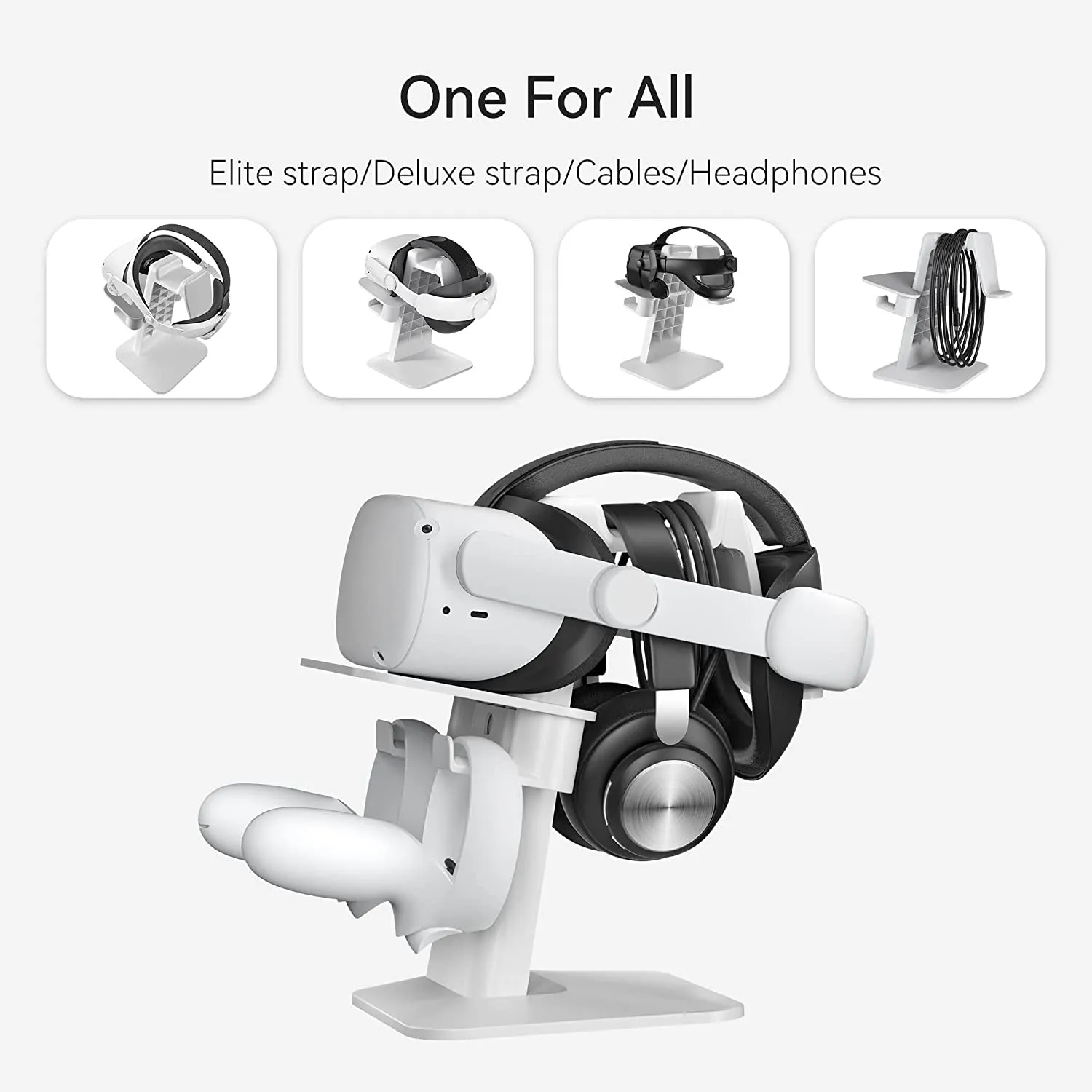 KIWI Design Upgraded VR Stand Compatible with Quest 2 /Quest/Psvr 2 /Rift S/Valve Index/Hp Reverb G2VR Headset and Touch Controllers, Vr Headset Stand and Controller Holder Mount Station (White)