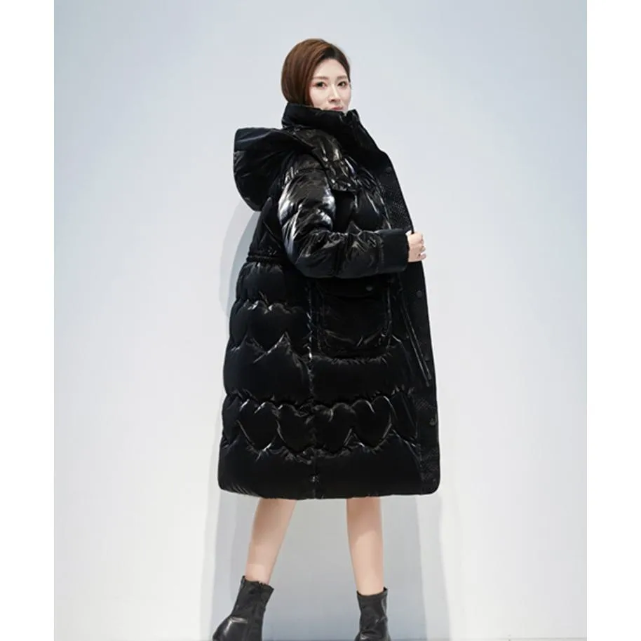 Knee-Length Waterproof Bright Surface Puffer Coat