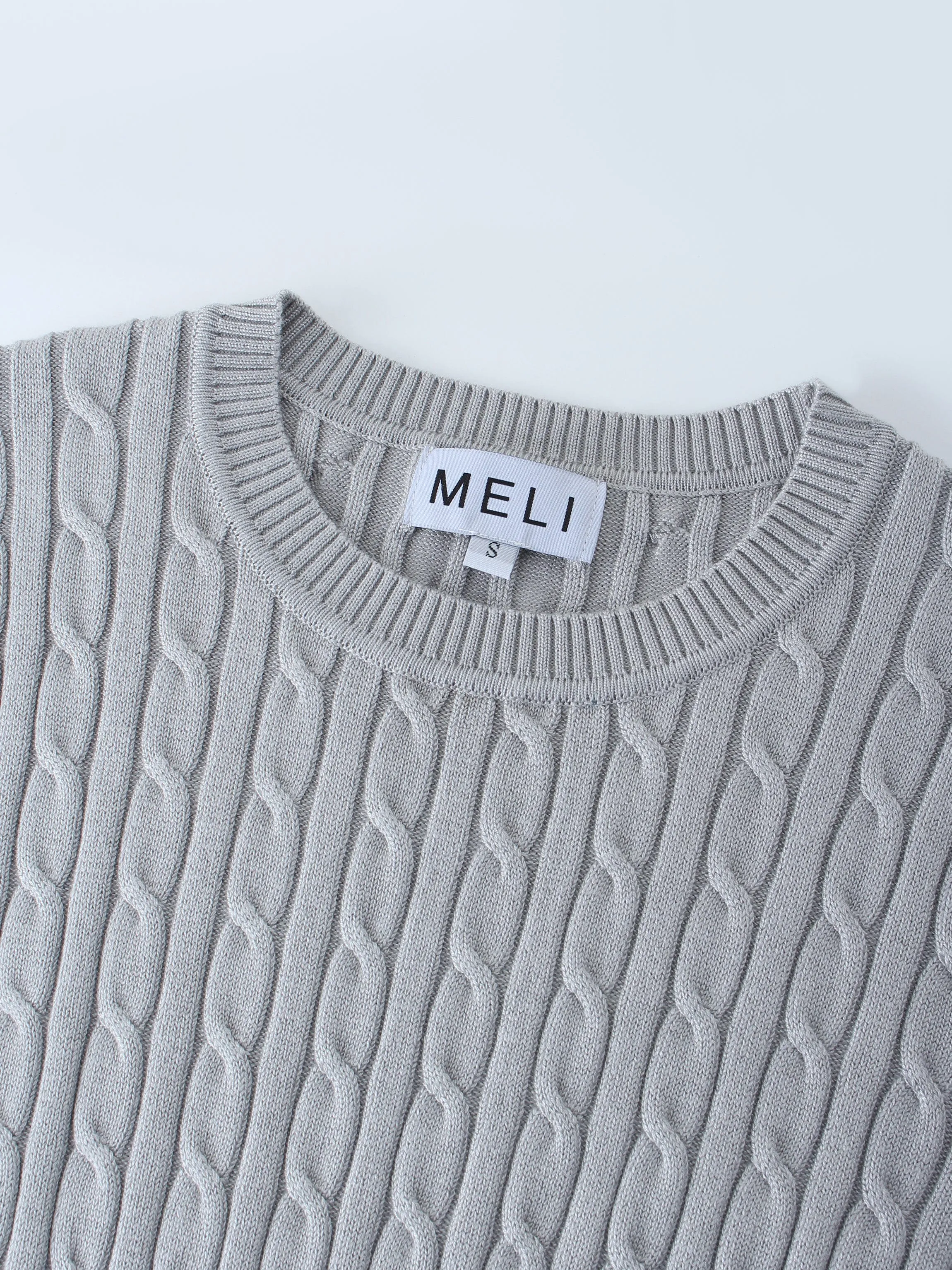Knit Cable Sweater-Grey