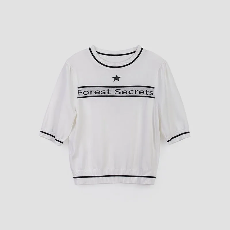 Knit Crewneck Short Sleeve Letter T-shirt