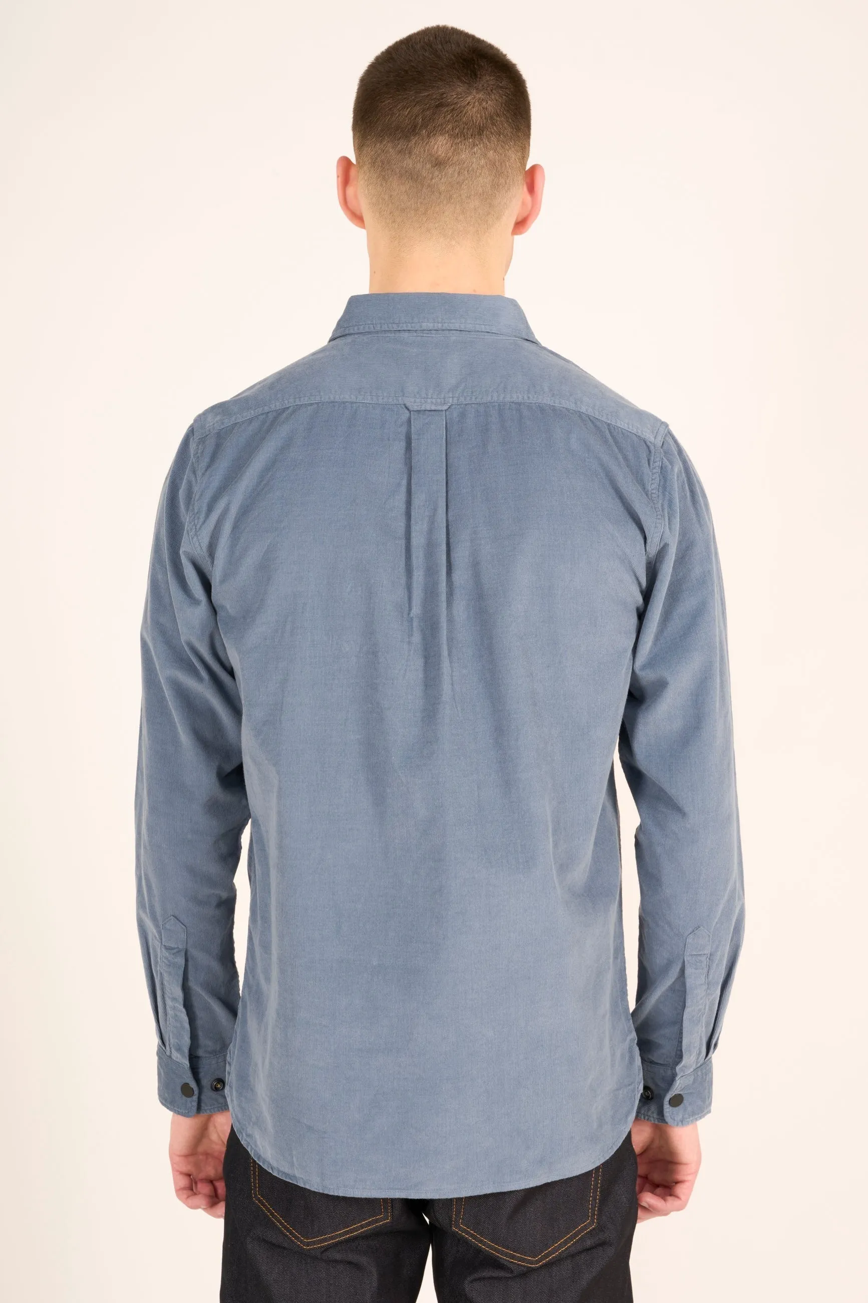 Knowledge Cotton Babycord Custom Fit Shirt in China Blue - GOTS/VEgan
