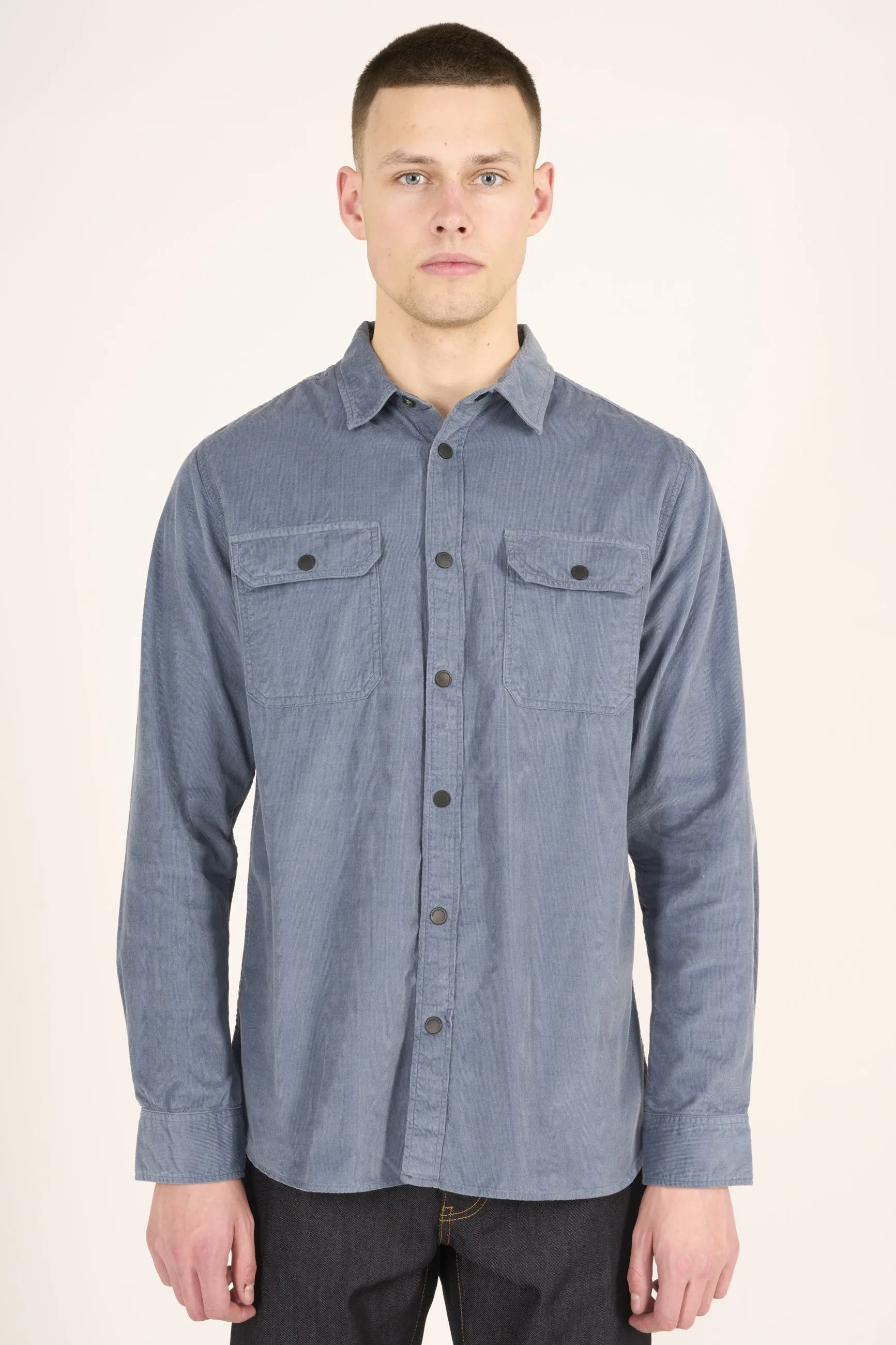 Knowledge Cotton Babycord Custom Fit Shirt in China Blue - GOTS/VEgan