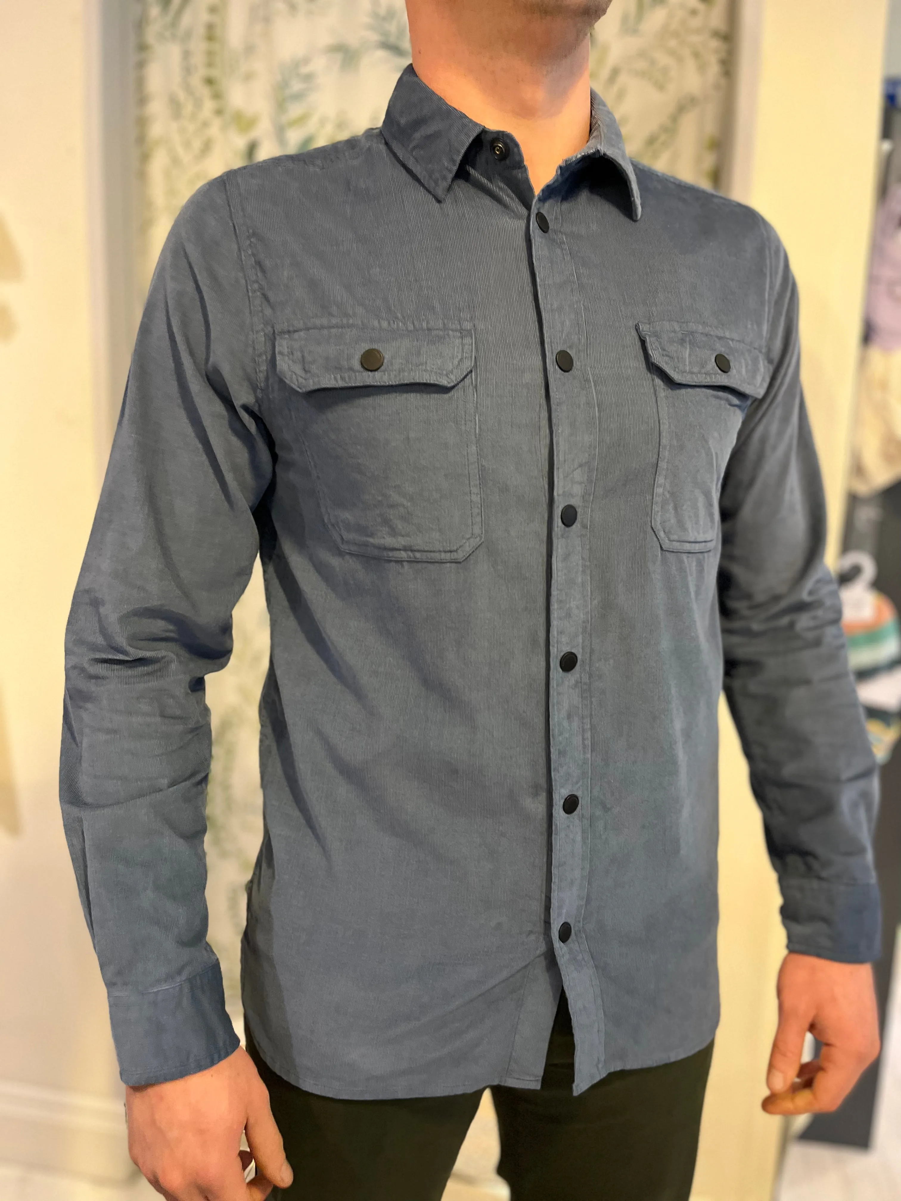 Knowledge Cotton Babycord Custom Fit Shirt in China Blue - GOTS/VEgan