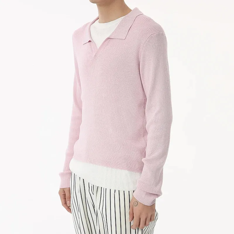 Korean Design Men's Knits Fake Two-piece Round Collar Contrast Color Casual Male Sweater Stylish Simple Autumn 9C6936