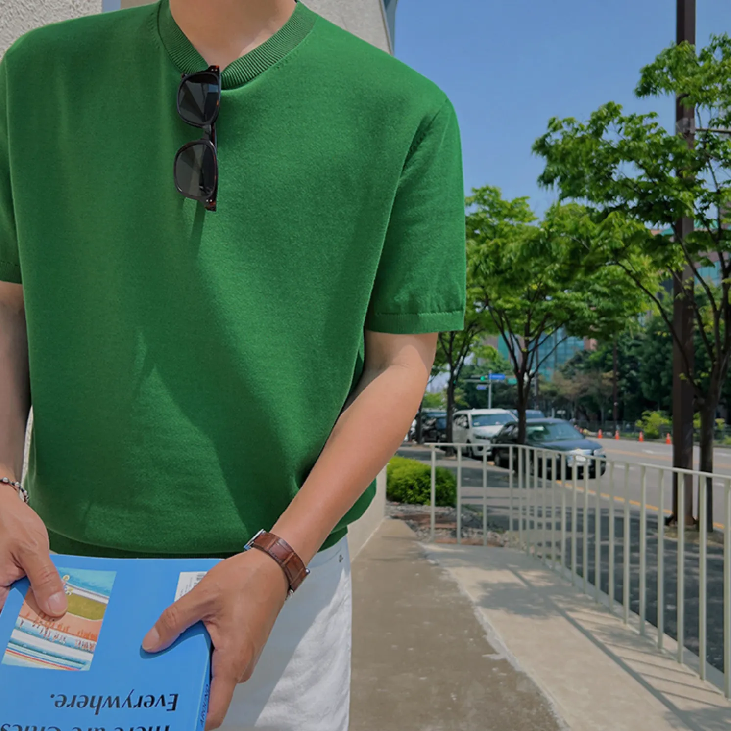 [Korean Style] 2 Colors 1/2 Round Neck Knitted T-shirts