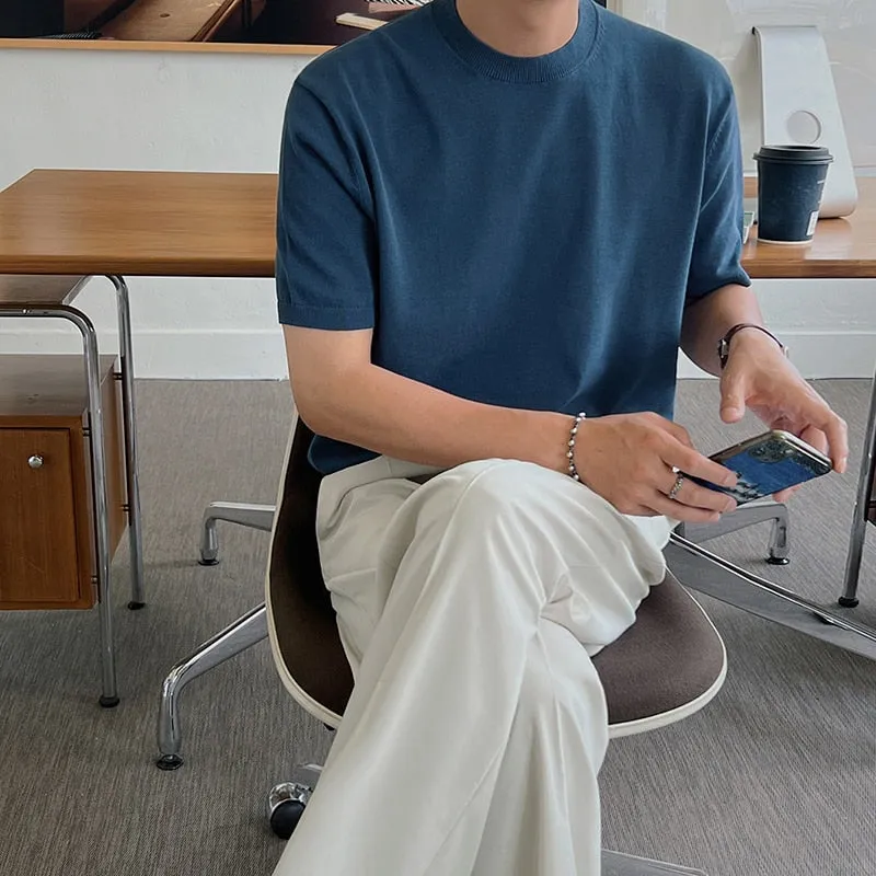 [Korean Style] 2 Colors 1/2 Round Neck Knitted T-shirts