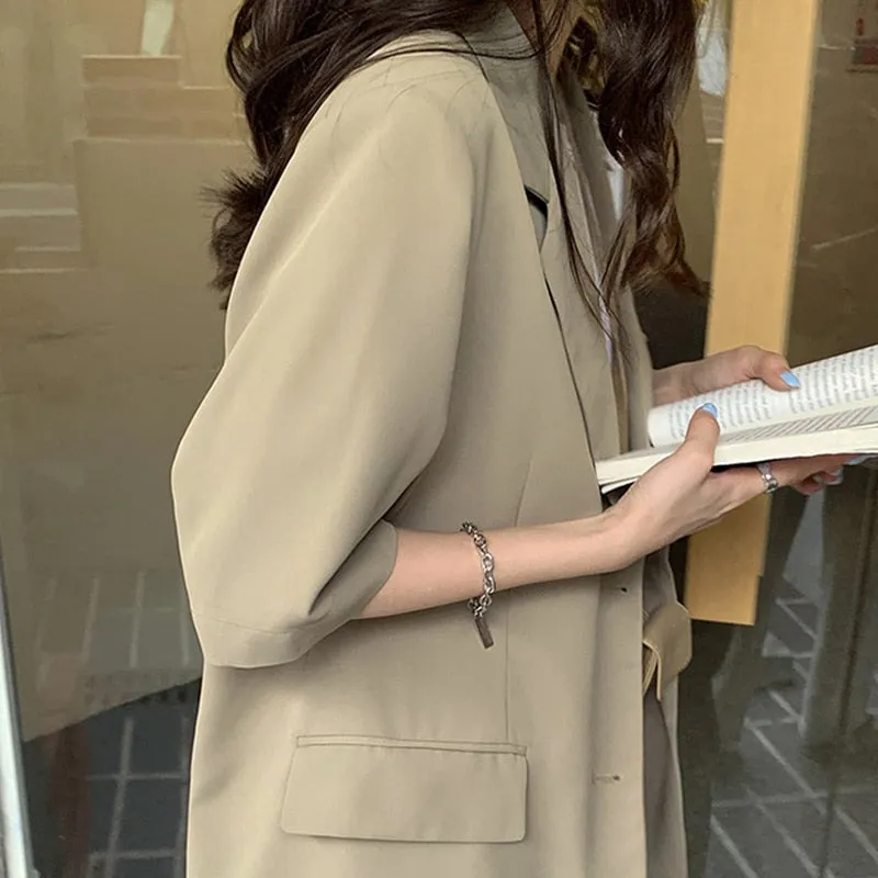 [Korean Style] 2 Colors Loose Fit Single Breasted Short Sleeve Blazer
