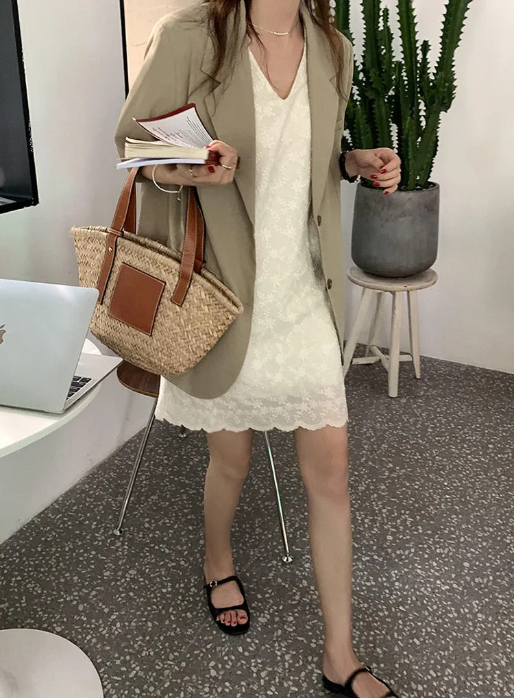 [Korean Style] 2 Colors Loose Fit Single Breasted Short Sleeve Blazer