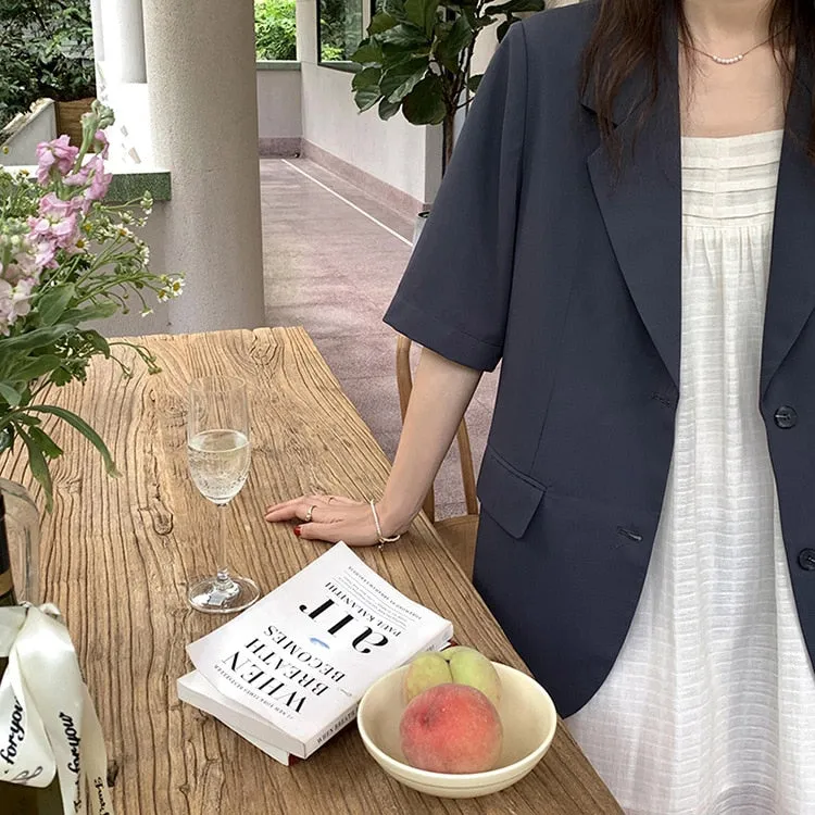 [Korean Style] 2 Colors Loose Fit Single Breasted Short Sleeve Blazer