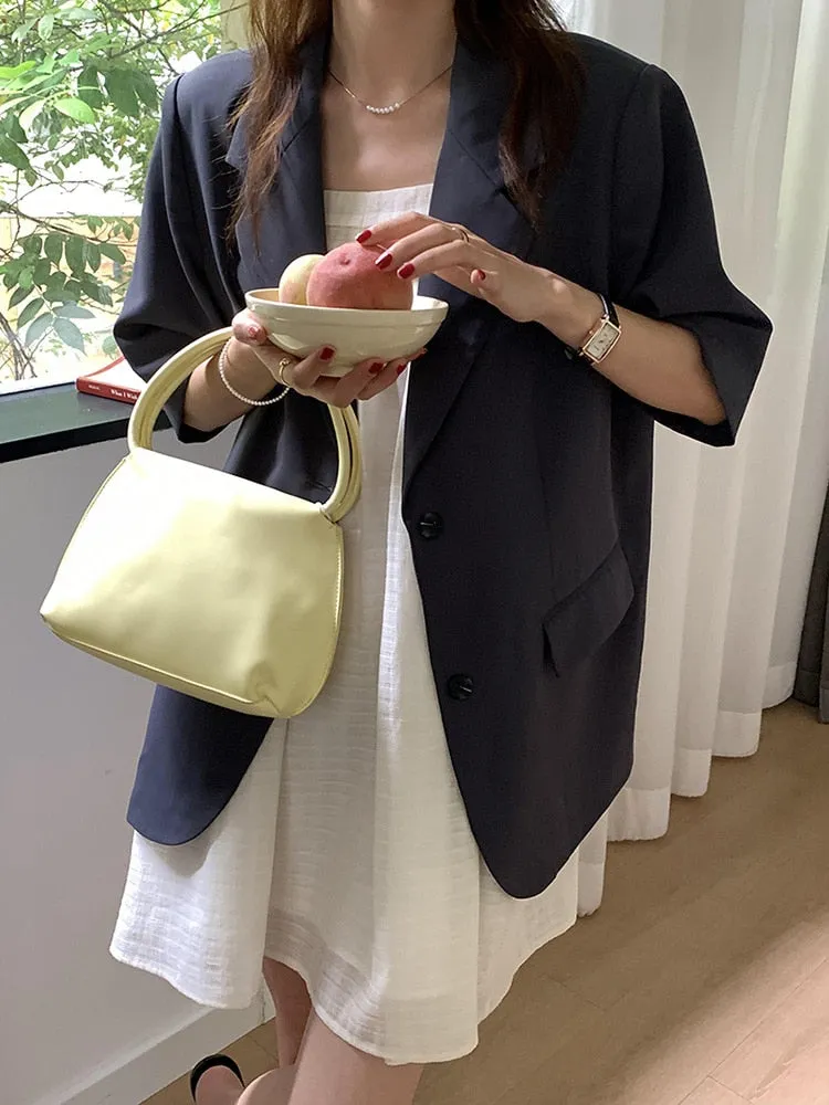 [Korean Style] 2 Colors Loose Fit Single Breasted Short Sleeve Blazer