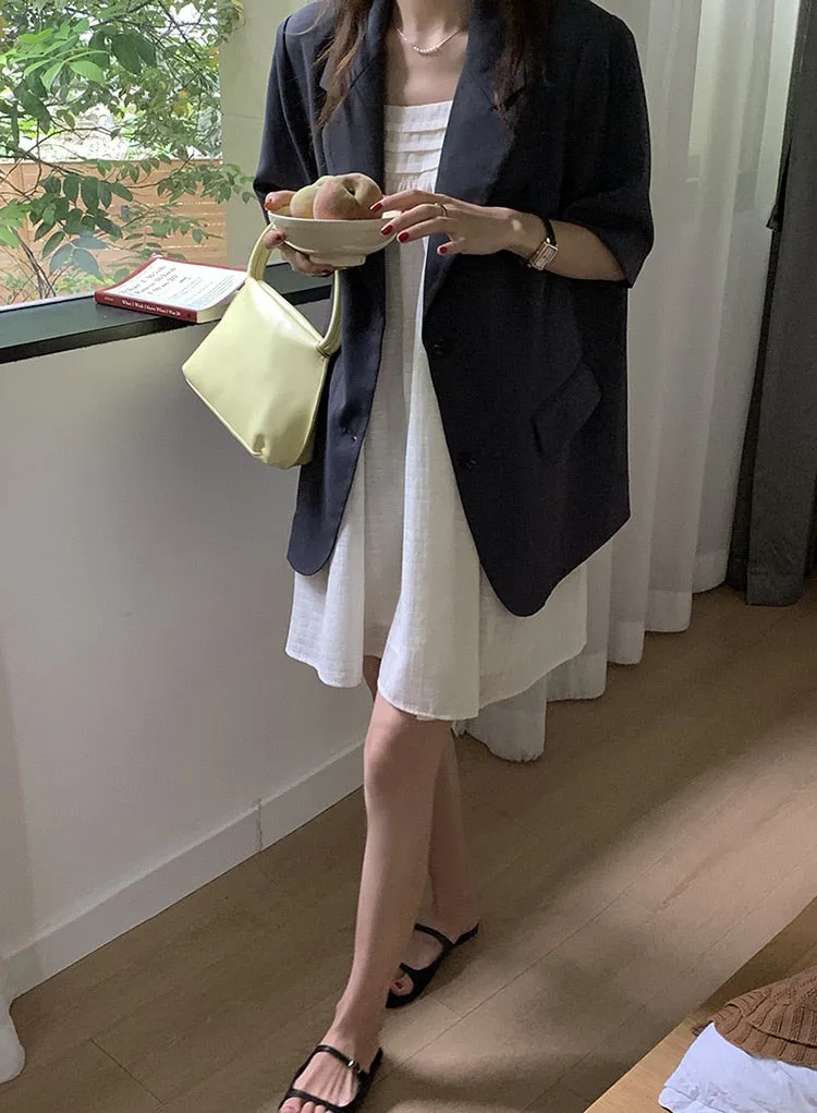 [Korean Style] 2 Colors Loose Fit Single Breasted Short Sleeve Blazer