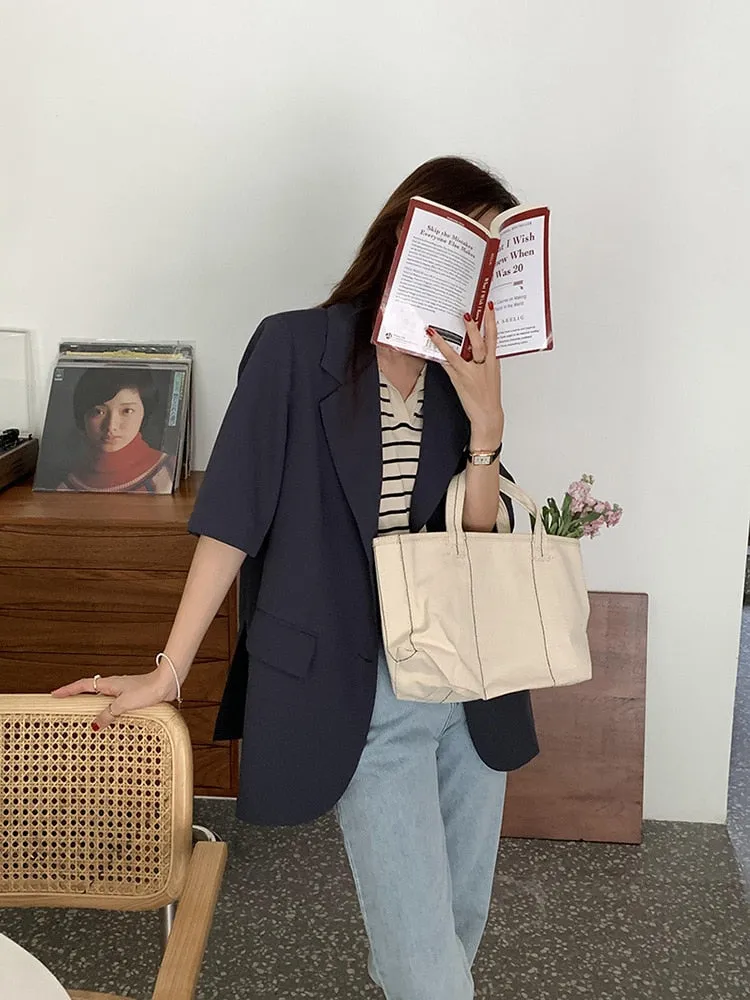 [Korean Style] 2 Colors Loose Fit Single Breasted Short Sleeve Blazer