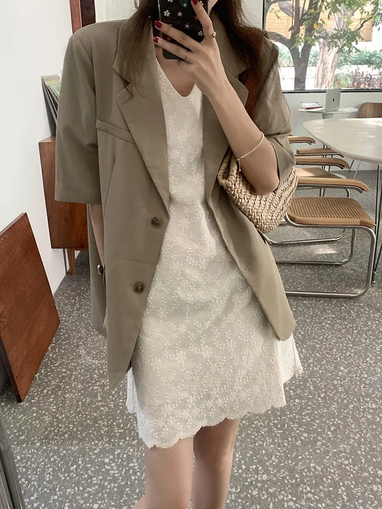 [Korean Style] 2 Colors Loose Fit Single Breasted Short Sleeve Blazer