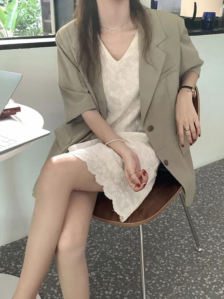 [Korean Style] 2 Colors Loose Fit Single Breasted Short Sleeve Blazer