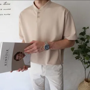 [Korean Style] 4 Colors Mock Neckline Polo shirts