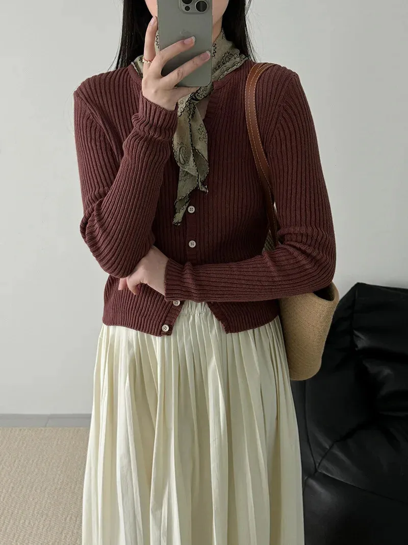 [Korean Style] 4 Colors V-Neck Long Sleeve Fine Knit Cardigan