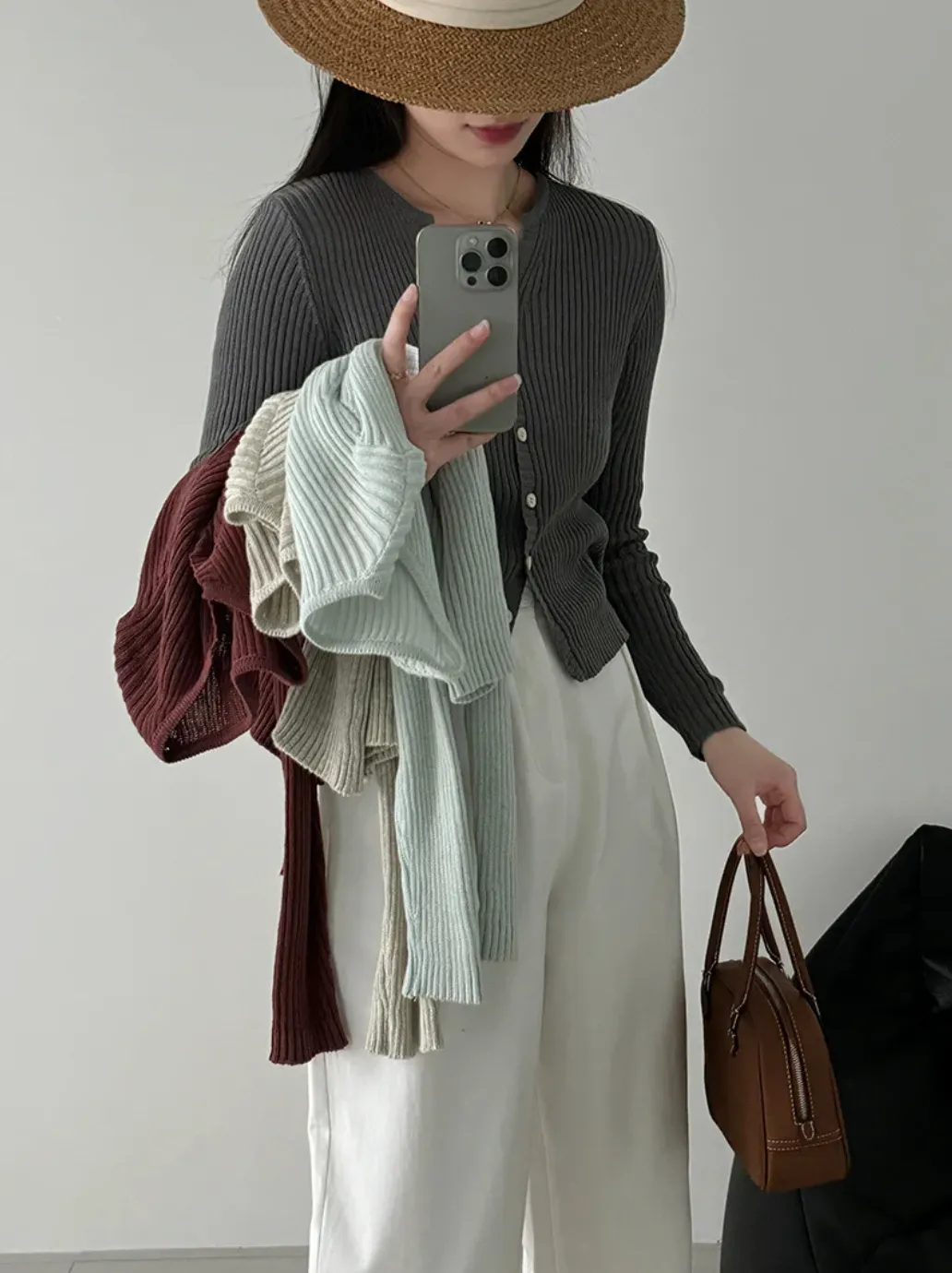 [Korean Style] 4 Colors V-Neck Long Sleeve Fine Knit Cardigan