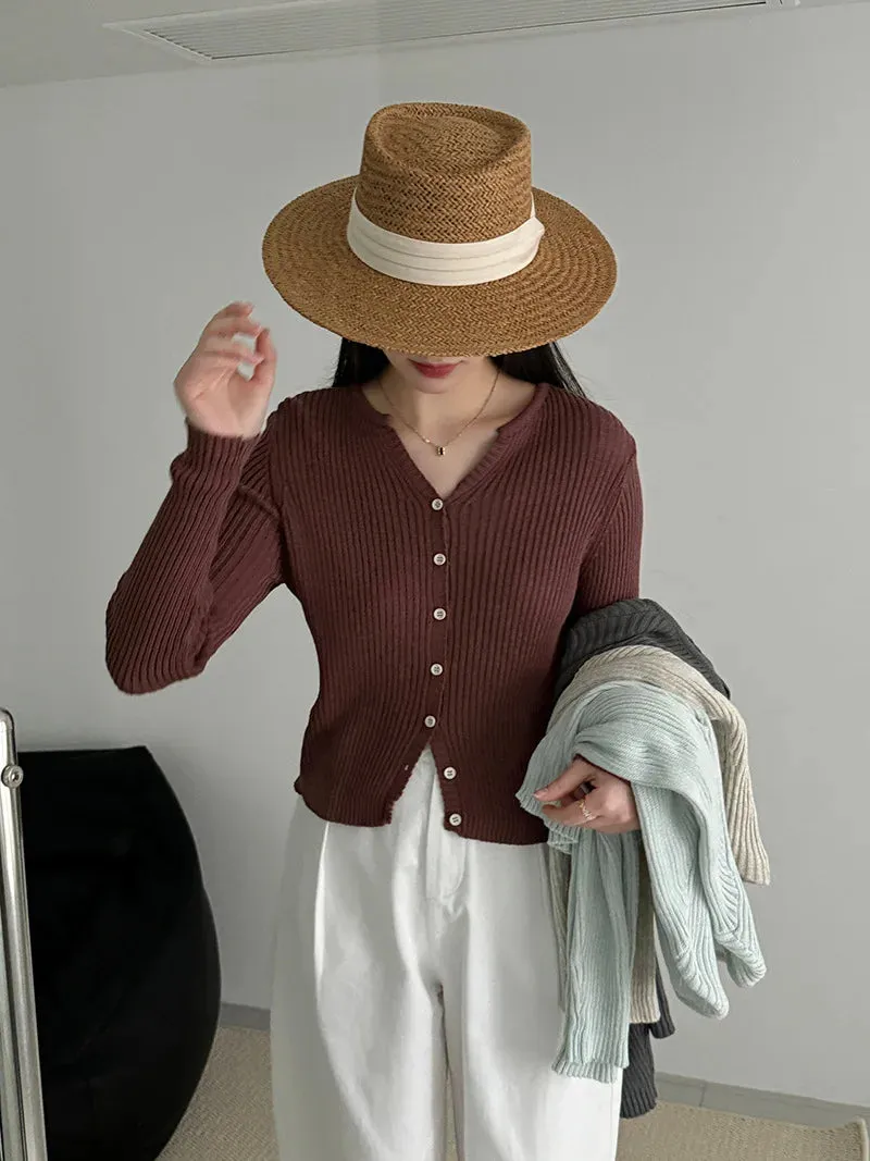 [Korean Style] 4 Colors V-Neck Long Sleeve Fine Knit Cardigan