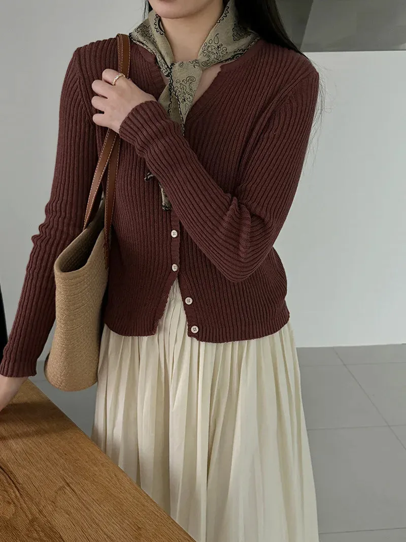 [Korean Style] 4 Colors V-Neck Long Sleeve Fine Knit Cardigan